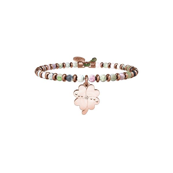 Bracciale agata multicolor acciaio 316L Pvd Rose' - immagine 1