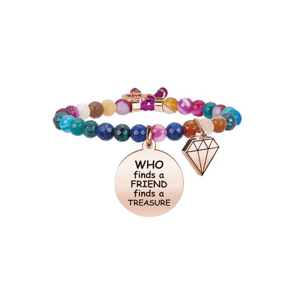 Bracciale agata multicolor e Pvd Rosé - immagine 1