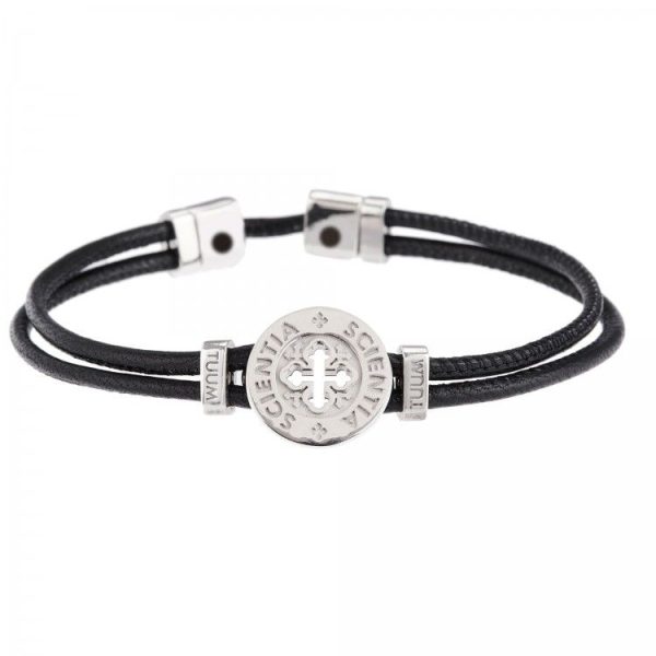 BRACCIALE DONO SCIENTIA in ARGENTO RODIATO e NAPPA NERA - immagine 1